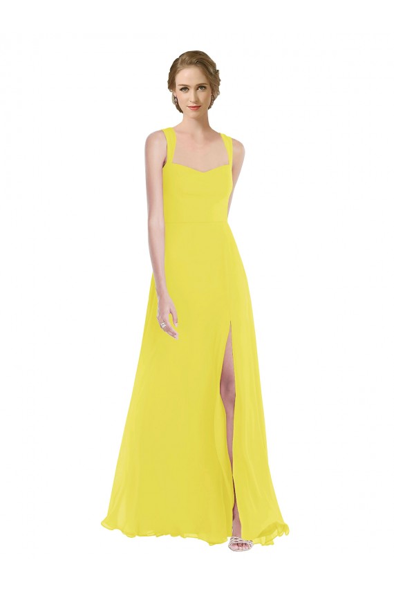 Compra Amarillo línea A Tirantes espagueti Gasa Largo Vestidos de dama de honor
