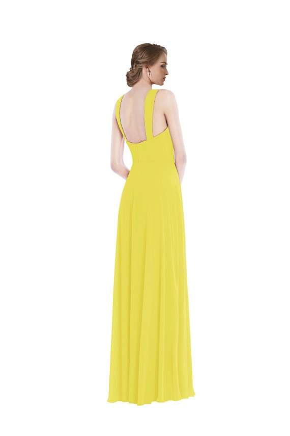 Compra Amarillo línea A Tirantes espagueti Gasa Largo Vestidos de dama de honor