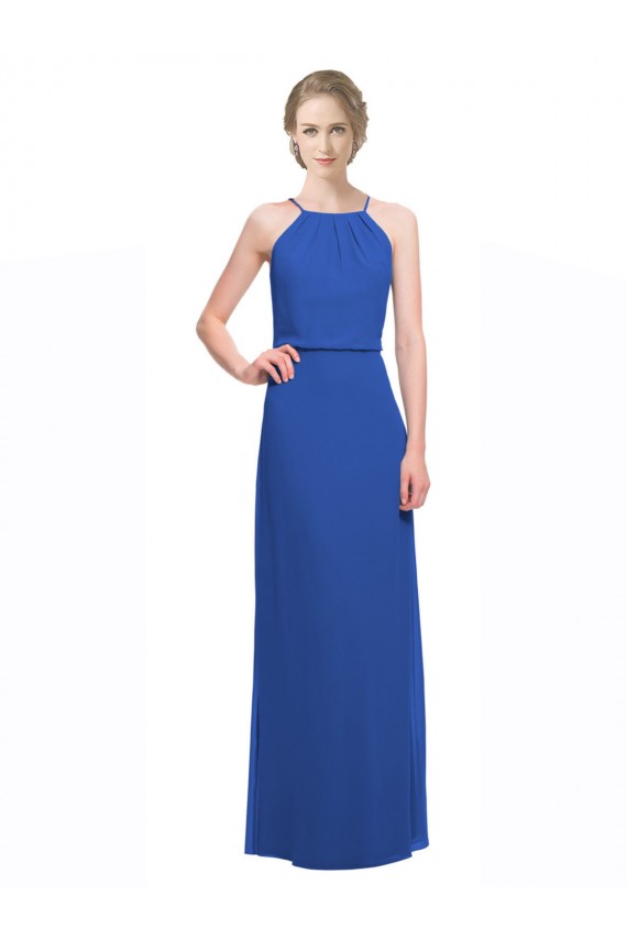 Compra Azul 135 línea A Tirantes espagueti Gasa Largo Vestidos de dama de honor