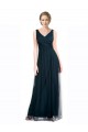 Compra Azul 7 línea A Cuello en V Tul Largo Vestidos de dama de honor