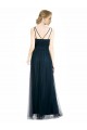 Compra Azul 7 línea A Cuello en V Tul Largo Vestidos de dama de honor