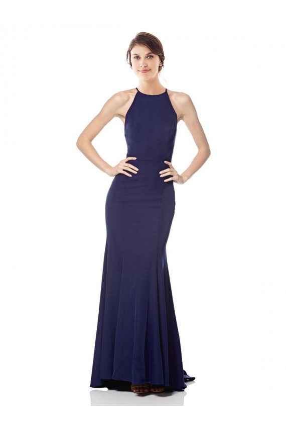 Compra Azul Marino Sirena Halter Cuello Alto Crepé Elástico Largo Formales Vestidos de dama de honor / Vestidos de fiesta