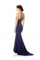 Compra Azul Marino Sirena Halter Cuello Alto Crepé Elástico Largo Formales Vestidos de dama de honor / Vestidos de fiesta