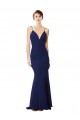 Compra Azul Marino Sirena Tirantes espagueti Cuello en V Cuello Alto Crepé Elástico Largo Formales Vestidos de dama de honor / Vestidos de fiesta
