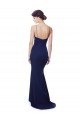 Compra Azul Marino Sirena Tirantes espagueti Cuello en V Cuello Alto Crepé Elástico Largo Formales Vestidos de dama de honor / Vestidos de fiesta