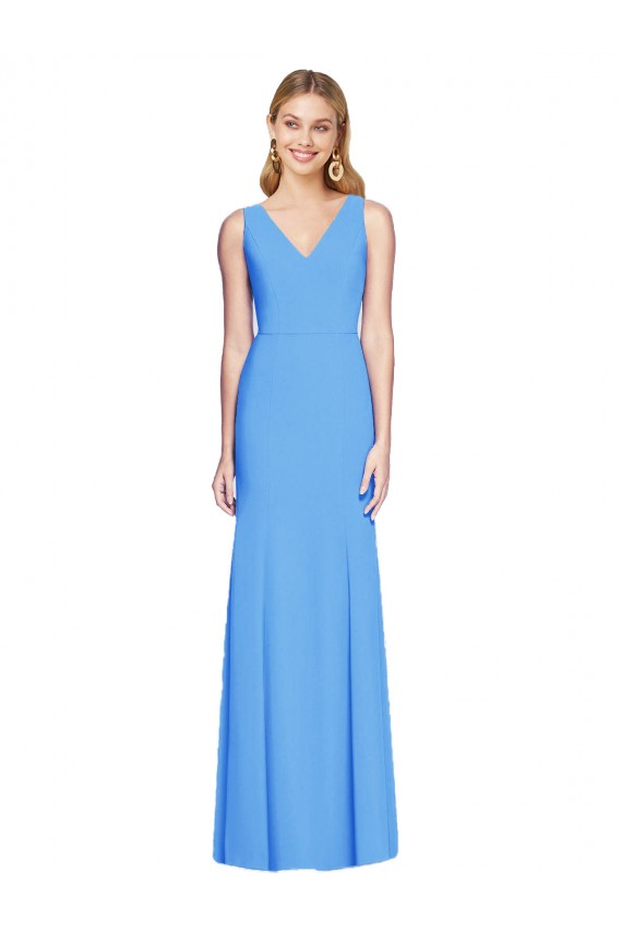 Compra Azul Verde pavo real Trompeta Cuello en V Crepé Elástico Largo Vestidos de dama de honor / Vestidos de fiesta