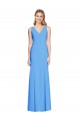 Compra Azul Verde pavo real Trompeta Cuello en V Crepé Elástico Largo Vestidos de dama de honor / Vestidos de fiesta