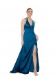 Compra Azul Verde pavo real línea A Halter Satén sedoso Largo Formales Vestidos de dama de honor / Vestidos de fiesta