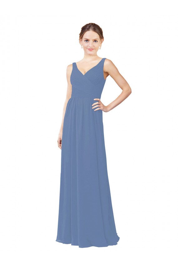 Compra Azul Windsor Cubierta Cuello en V Gasa Largo Vestidos de dama de honor