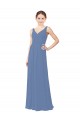 Compra Azul Windsor Cubierta Cuello en V Gasa Largo Vestidos de dama de honor