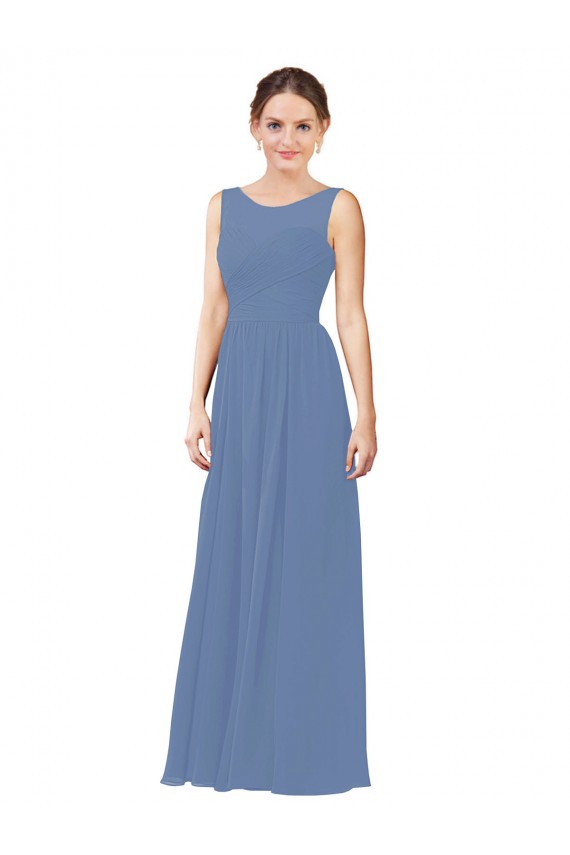 Compra Azul Windsor Cubierta Ilusión Cuello de Corazón Gasa Largo Vestidos de dama de honor