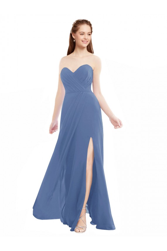 Compra Azul Windsor línea A Cuello de Corazón Sin tirantes Gasa Largo Vestidos de dama de honor
