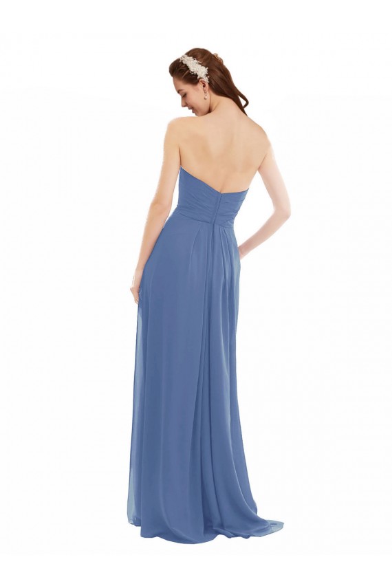 Compra Azul Windsor línea A Cuello de Corazón Sin tirantes Gasa Largo Vestidos de dama de honor