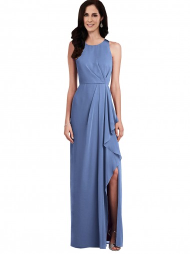 Azul Windsor línea A Cuello joya Gasa Largo Vestidos de dama de honor Baratos