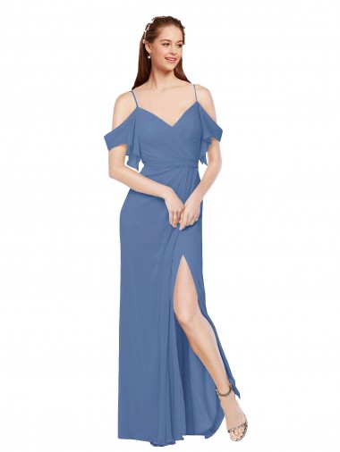 Azul Windsor línea A Hombros Descubiertos Gasa Largo Vestidos de dama de honor Baratos