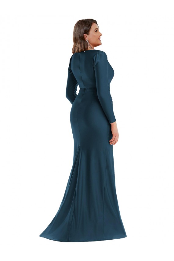 Compra Azul atlántico Sirena Cuello en V Satén sedoso Largo Formales Vestidos de dama de honor / Vestidos de fiesta