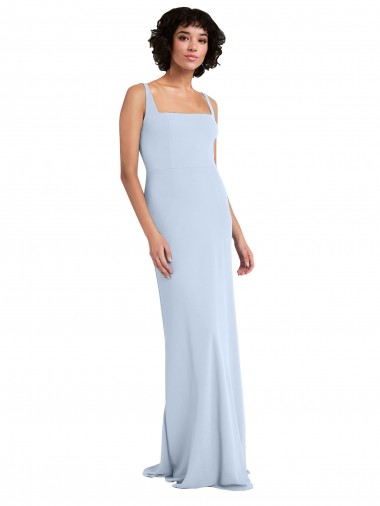Azul cielo claro Cubierta Cuadrado Crepé Elástico Largo Vestidos de dama de honor / Vestidos de fiesta Baratos