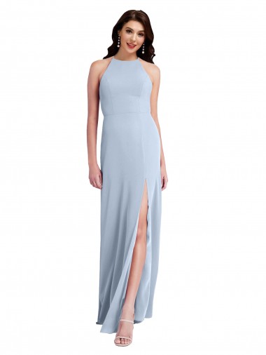 Azul cielo claro Cubierta Halter Cuello Alto Crepé Elástico Largo Formales Vestidos de dama de honor / Vestidos de fiesta Baratos