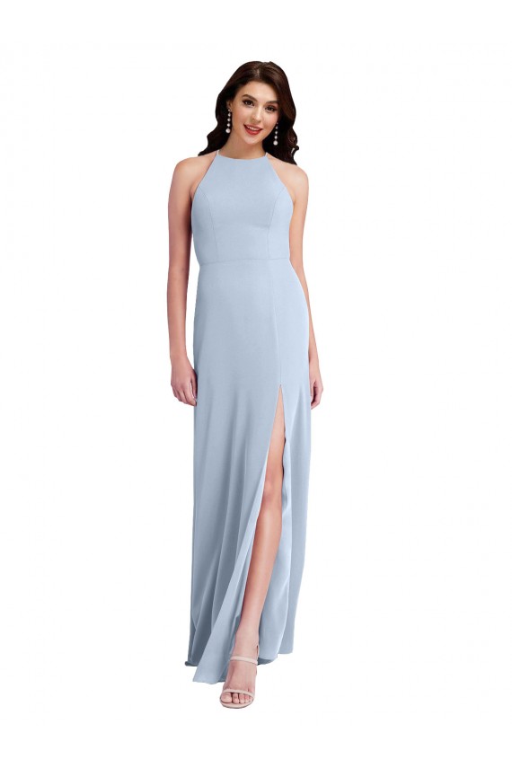 Compra Azul cielo claro Cubierta Halter Cuello Alto Crepé Elástico Largo Formales Vestidos de dama de honor / Vestidos de fiesta