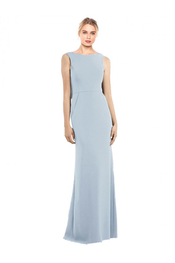 Compra Azul cielo claro Trompeta Barco Crepé Elástico Largo Vestidos de dama de honor / Vestidos de fiesta