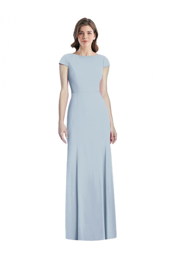 Compra Azul cielo claro Trompeta Barco Crepé Elástico Largo Vestidos de dama de honor / Vestidos de fiesta