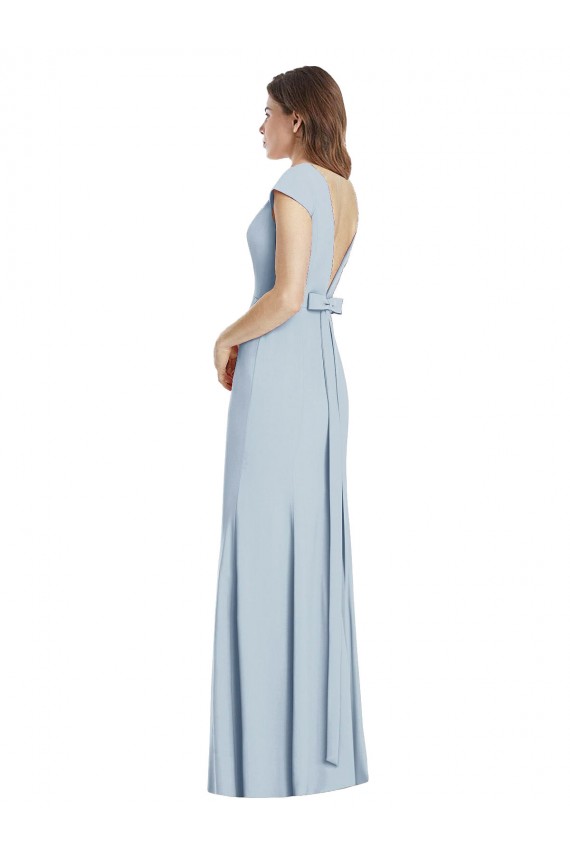 Compra Azul cielo claro Trompeta Barco Crepé Elástico Largo Vestidos de dama de honor / Vestidos de fiesta
