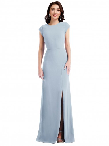 Azul cielo claro Trompeta Crepé Elástico Largo Formales Vestidos de dama de honor / Vestidos de fiesta Baratos
