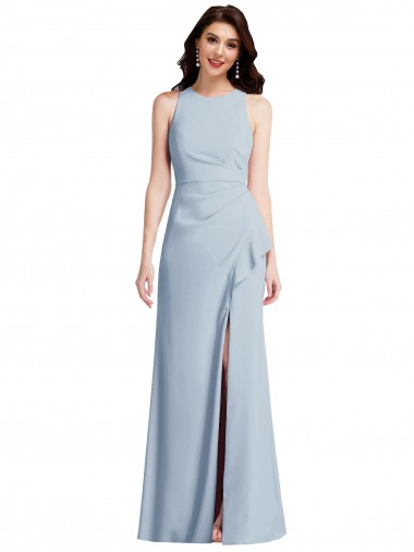 Azul cielo claro Trompeta Halter Crepé Elástico Largo Vestidos de dama de honor / Vestidos de fiesta Baratos