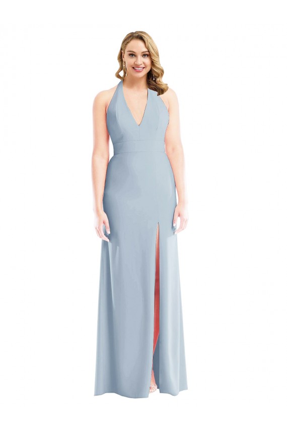 Compra Azul cielo claro Trompeta Halter Crepé Elástico Largo Vestidos de dama de honor / Vestidos de fiesta