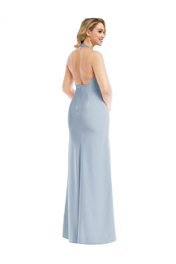 Compra Azul cielo claro Trompeta Halter Crepé Elástico Largo Vestidos de dama de honor / Vestidos de fiesta