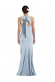 Compra Azul cielo claro Trompeta Halter Cuello joya Crepé Elástico Largo Formales Vestidos de dama de honor / Vestidos de fiesta