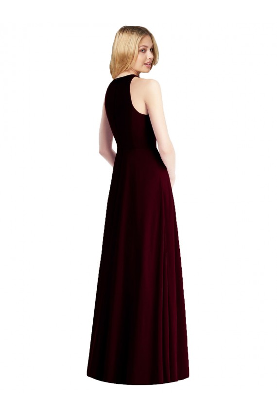 Compra Azul cielo claro Trompeta Halter Gasa Largo Vestidos de dama de honor