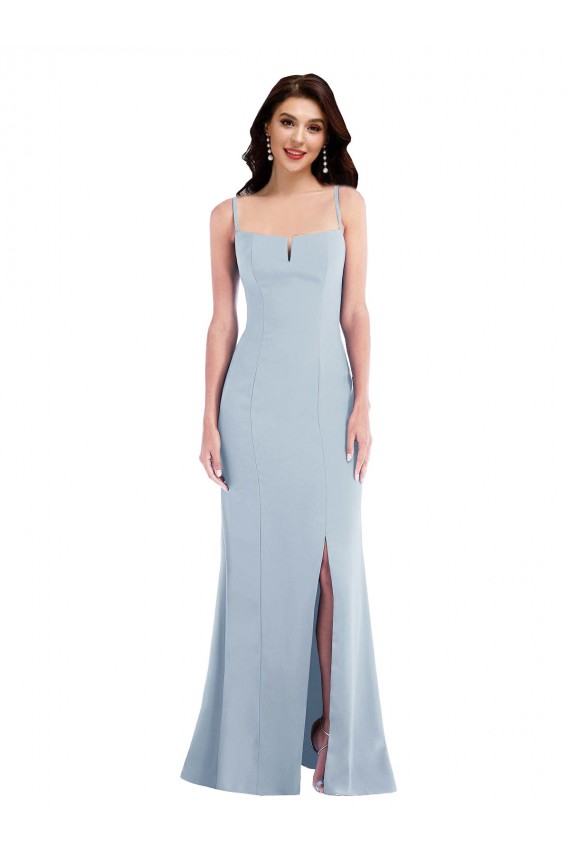 Compra Azul cielo claro Trompeta Tirantes espagueti Crepé Elástico Largo Formales Vestidos de dama de honor / Vestidos de fiesta