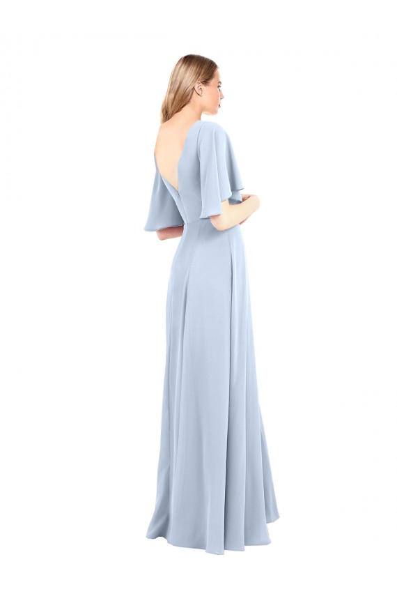 Compra Azul cielo claro línea A Cuello en V Gasa Largo Vestidos de dama de honor