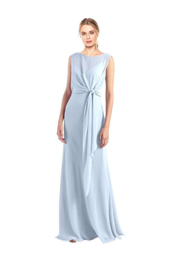 Compra Azul cielo claro línea A Cuello en V Gasa Largo Vestidos de dama de honor