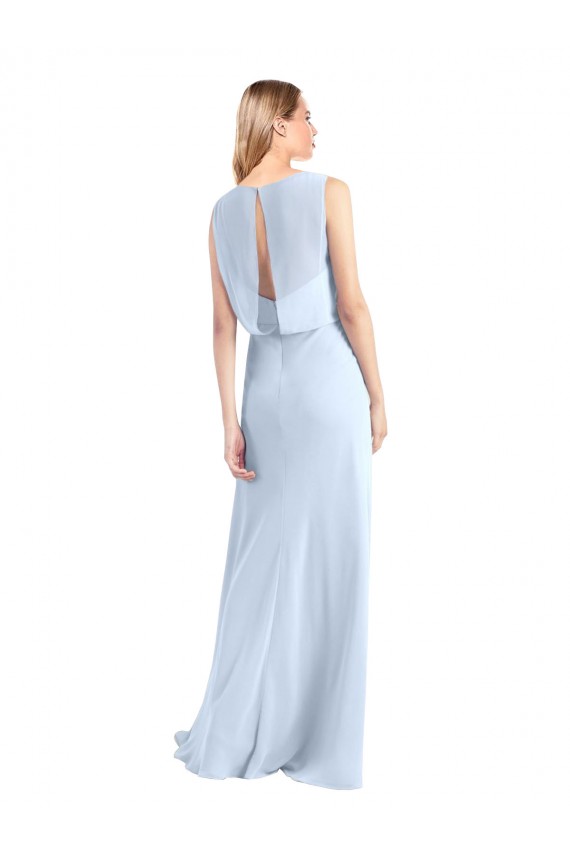 Compra Azul cielo claro línea A Cuello en V Gasa Largo Vestidos de dama de honor