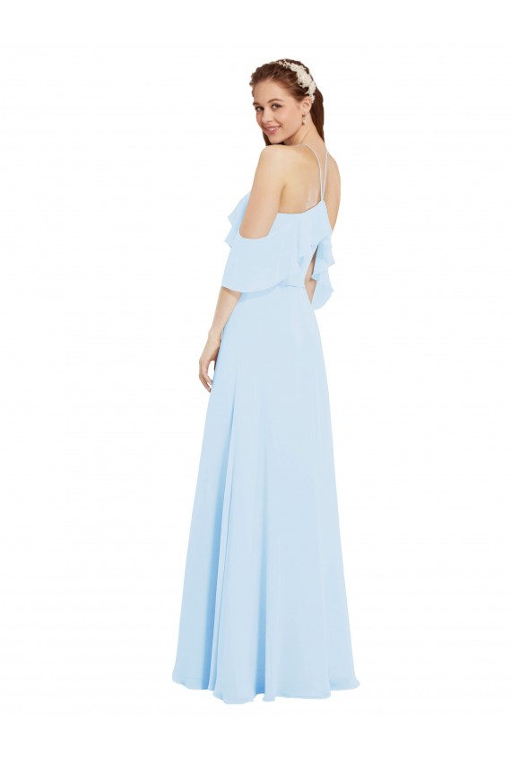 Compra Azul cielo claro línea A Halter Gasa Largo Vestidos de dama de honor