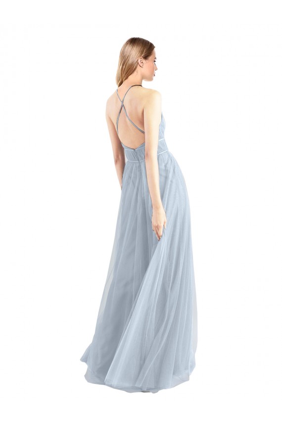 Compra Azul cielo claro línea A Halter Tul Largo Vestidos de dama de honor