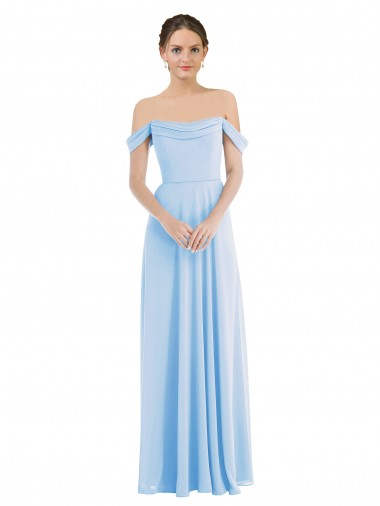 Azul cielo claro línea A Hombros Descubiertos Gasa Largo Formales Vestidos de dama de honor / Vestidos de noche Baratos