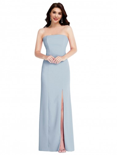 Azul cielo claro línea A Sin tirantes Crepé Elástico Largo Formales Vestidos de dama de honor / Vestidos de fiesta Baratos