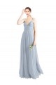 Compra Azul cielo claro línea A Tirantes espagueti Cuello en V Tul Largo Vestidos de dama de honor