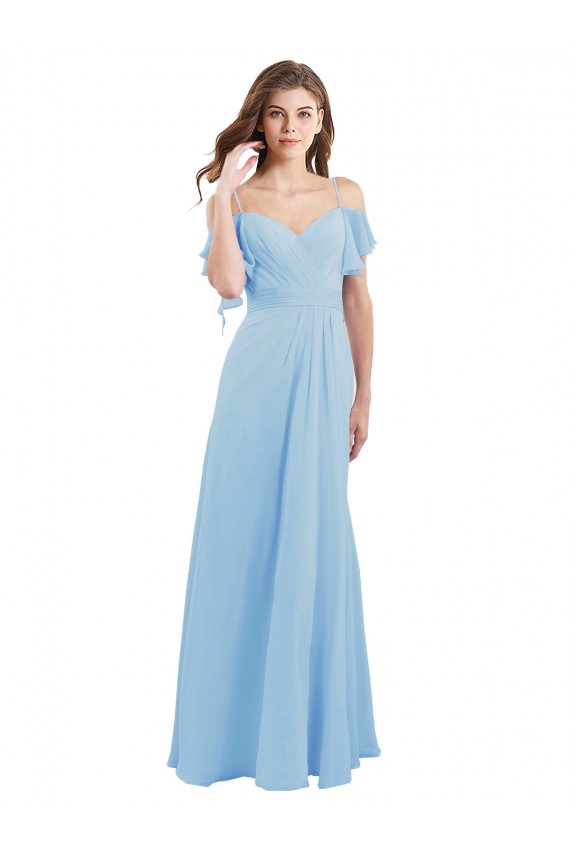 Compra Azul cielo claro línea A Tirantes espagueti Gasa Largo Vestidos de dama de honor