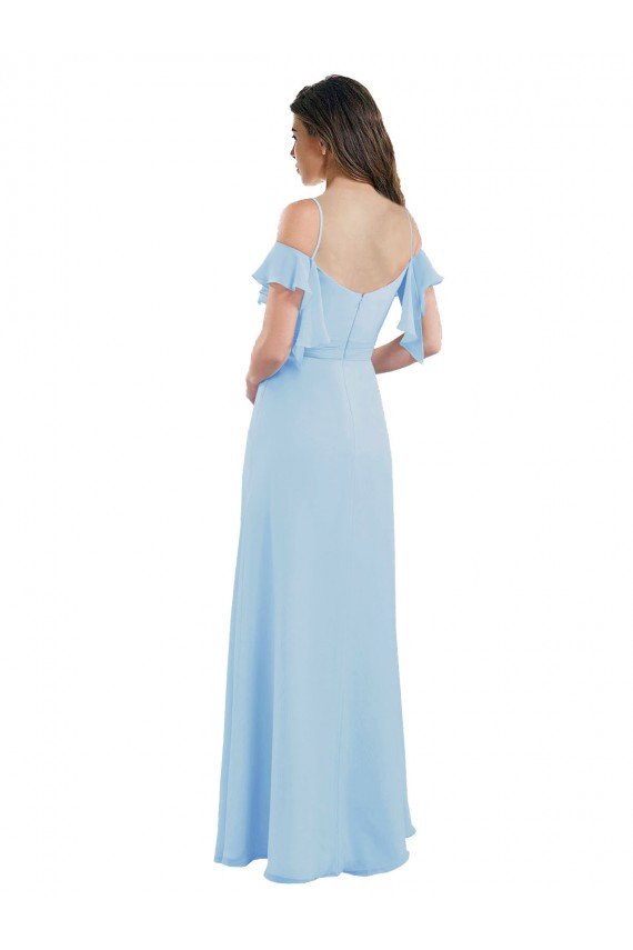 Compra Azul cielo claro línea A Tirantes espagueti Gasa Largo Vestidos de dama de honor