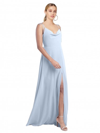 Azul cielo claro línea A Tirantes espagueti Gasa Largo Vestidos de dama de honor Baratos