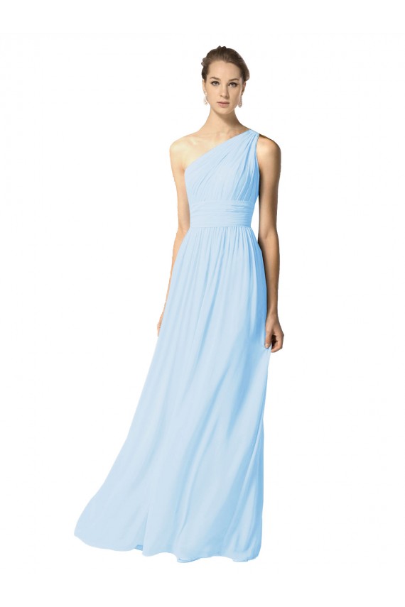 Compra Azul cielo claro línea A Un Hombre Gasa Largo Vestidos de dama de honor