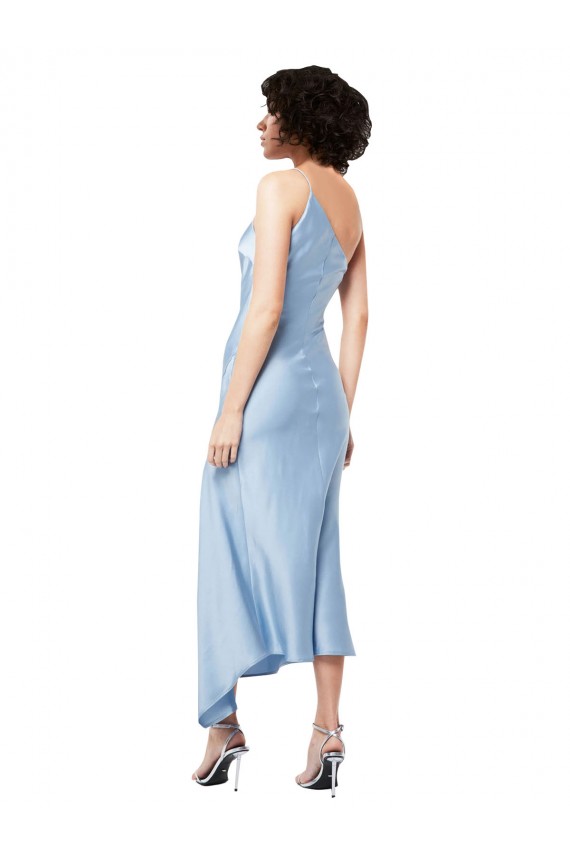 Compra Azul cielo claro línea A Un Hombre Midi Satén sedoso Corto Formales Vestidos de dama de honor / Vestidos de fiesta / Vestidos de cóctel