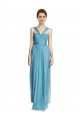 Compra Azul cielo línea A Tirantes espagueti Halter Cuello en V Tul Largo Vestidos de dama de honor