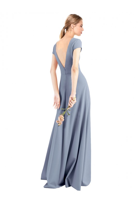 Compra Azul humo Cubierta Cuello en V Cuello Alto Crepé Elástico Largo Vestidos de dama de honor / Vestidos de fiesta