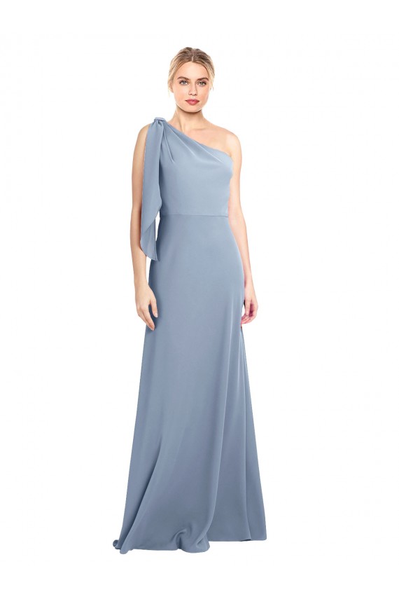 Compra Azul humo Cubierta Un Hombre Crepé Elástico Largo Formales Vestidos de dama de honor / Vestidos de fiesta