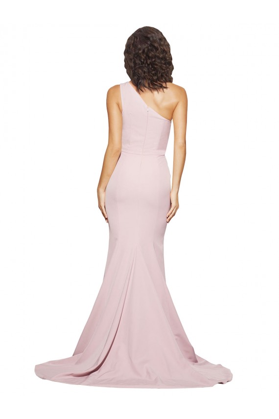 Compra Cubierta Un Hombre Barrer tren Crepé Elástico Largo Vestidos de dama de honor / Vestidos de fiesta